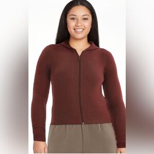 NWT No Boundaries Ribbed Zip Hoodie Women’s Large Burgundy Stretch Cotton